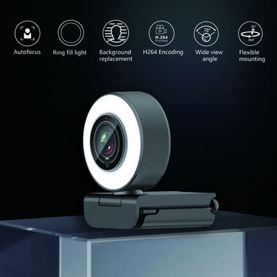1080P draaibare Webcam, 4K UHD Autofocus Webcam met Ring Light